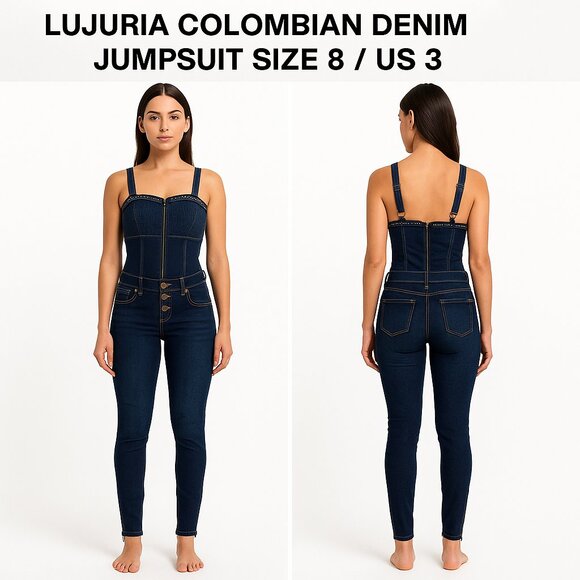 LUJURIA COLOMBIAN DENIM JUMPSUIT SIZE 8 / US 3 NWT - Picture 1 of 13